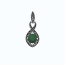 Sterling Silver 925 Pendant Embedded With Natural Green Agate And Marcasite Stones