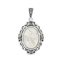 Sterling Silver 925 Pendant Embedded With Natural White Shell And Marcasite Stones