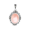 Sterling Silver 925 Pendant Embedded With Natural Pink Shell And Marcasite Stones