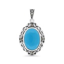 Sterling Silver 925 Pendant Embedded With Natural Processed Turquoise And Marcasite Stones