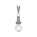 Sterling Silver 925 Pendant Embedded With Natural White Shell And Marcasite Stones