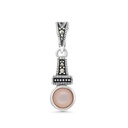 Sterling Silver 925 Pendant Embedded With Natural Pink Shell And Marcasite Stones