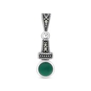 Sterling Silver 925 Pendant Embedded With Natural Green Agate And Marcasite Stones