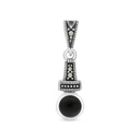 Sterling Silver 925 Pendant Embedded With Natural Black Agate And Marcasite Stones