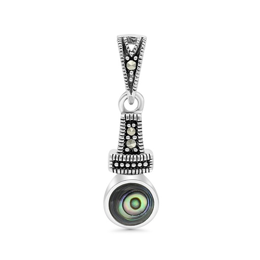 [PND04MAR00ABAA516] Sterling Silver 925 Pendant Embedded With Natural Blue Shell And Marcasite Stones