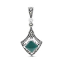 Sterling Silver 925 Pendant Embedded With Natural Green Agate And Marcasite Stones