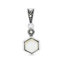 Sterling Silver 925 Pendant Embedded With Natural White Shell And Marcasite Stones