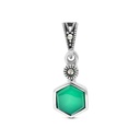 Sterling Silver 925 Pendant Embedded With Natural Green Agate And Marcasite Stones