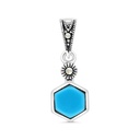 Sterling Silver 925 Pendant Embedded With Natural Processed Turquoise And Marcasite Stones