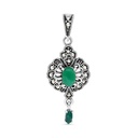 Sterling Silver 925 Pendant Embedded With Natural Green Agate And Marcasite Stones