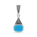 Sterling Silver 925 Pendant Embedded With Natural Processed Turquoise And Marcasite Stones