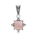 Sterling Silver 925 Pendant Embedded With Natural Pink Shell And Marcasite Stones