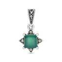 Sterling Silver 925 Pendant Embedded With Natural Green Agate And Marcasite Stones