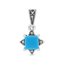 Sterling Silver 925 Pendant Embedded With Natural Processed Turquoise And Marcasite Stones