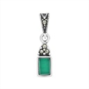 Sterling Silver 925 Pendant Embedded With Natural Green Agate And Marcasite Stones