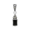 Sterling Silver 925 Pendant Embedded With Natural Black Agate And Marcasite Stones