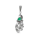 Sterling Silver 925 Pendant Embedded With Natural Green Agate And Marcasite Stones