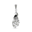 Sterling Silver 925 Pendant Embedded With Natural Black Agate And Marcasite Stones