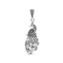 Sterling Silver 925 Pendant Embedded With Natural Blue Shell And Marcasite Stones