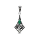 Sterling Silver 925 Pendant Embedded With Natural Green Agate And Marcasite Stones