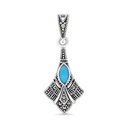 Sterling Silver 925 Pendant Embedded With Natural Processed Turquoise And Marcasite Stones