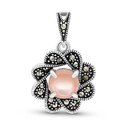 Sterling Silver 925 Pendant Embedded With Natural Pink Shell And Marcasite Stones