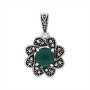 Sterling Silver 925 Pendant Embedded With Natural Green Agate And Marcasite Stones