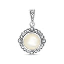 Sterling Silver 925 Pendant Embedded With Natural White Shell And Marcasite Stones