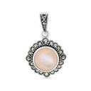 Sterling Silver 925 Pendant Embedded With Natural Pink Shell And Marcasite Stones