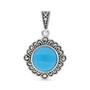 Sterling Silver 925 Pendant Embedded With Natural Processed Turquoise And Marcasite Stones