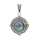 Sterling Silver 925 Pendant Embedded With Natural Blue Shell And Marcasite Stones