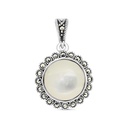 Sterling Silver 925 Pendant Embedded With Natural White Shell And Marcasite Stones