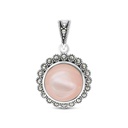 Sterling Silver 925 Pendant Embedded With Natural Pink Shell And Marcasite Stones