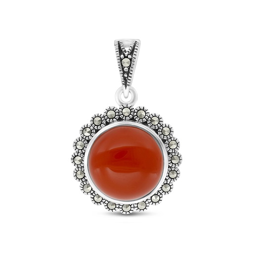 [PND04MAR00RAGA537] Sterling Silver 925 Pendant Embedded With Natural Aqiq And Marcasite Stones