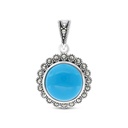 Sterling Silver 925 Pendant Embedded With Natural Processed Turquoise And Marcasite Stones