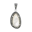 Sterling Silver 925 Pendant Embedded With Natural White Shell And Marcasite Stones