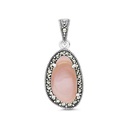 Sterling Silver 925 Pendant Embedded With Natural Pink Shell And Marcasite Stones