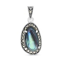 Sterling Silver 925 Pendant Embedded With Natural Blue Shell And Marcasite Stones