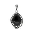 Sterling Silver 925 Pendant Embedded With Natural Black Agate And Marcasite Stones