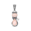 Sterling Silver 925 Pendant Embedded With Natural Pink Shell And Marcasite Stones