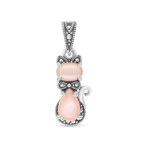 [PND04MAR00PNKA541] Sterling Silver 925 Pendant Embedded With Natural Pink Shell And Marcasite Stones