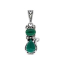 Sterling Silver 925 Pendant Embedded With Natural Green Agate And Marcasite Stones