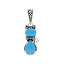 Sterling Silver 925 Pendant Embedded With Natural Processed Turquoise And Marcasite Stones