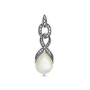 Sterling Silver 925 Pendant Embedded With Natural White Shell And Marcasite Stones