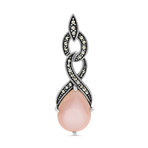 [PND04MAR00PNKA542] Sterling Silver 925 Pendant Embedded With Natural Pink Shell And Marcasite Stones