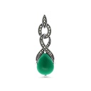 Sterling Silver 925 Pendant Embedded With Natural Green Agate And Marcasite Stones