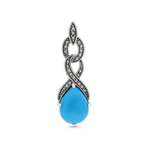 [PND04MAR00TRQA542] Sterling Silver 925 Pendant Embedded With Natural Processed Turquoise And Marcasite Stones