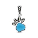 Sterling Silver 925 Pendant Embedded With Natural Processed Turquoise And Marcasite Stones