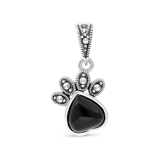 [PND04MAR00ONXA543] Sterling Silver 925 Pendant Embedded With Natural Black Agate And Marcasite Stones