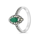 Sterling Silver 925 Ring Embedded With Natural Green Agate And Marcasite Stones